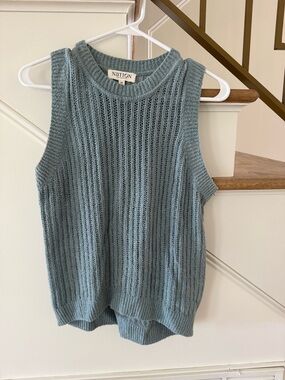 Nation LTD sleeveless open-knit sweater vest in muted teal